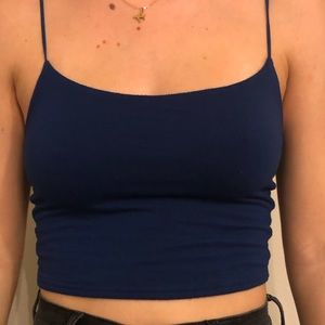Navy blue cropped tank top.